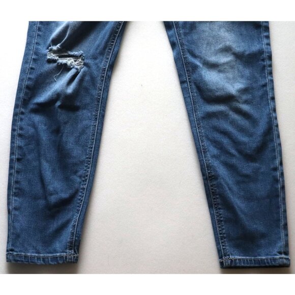 KanCan Blue Denim Overalls Size L Ripped Side Zipper Distressed Jeans Y2K - Picture 4 of 12